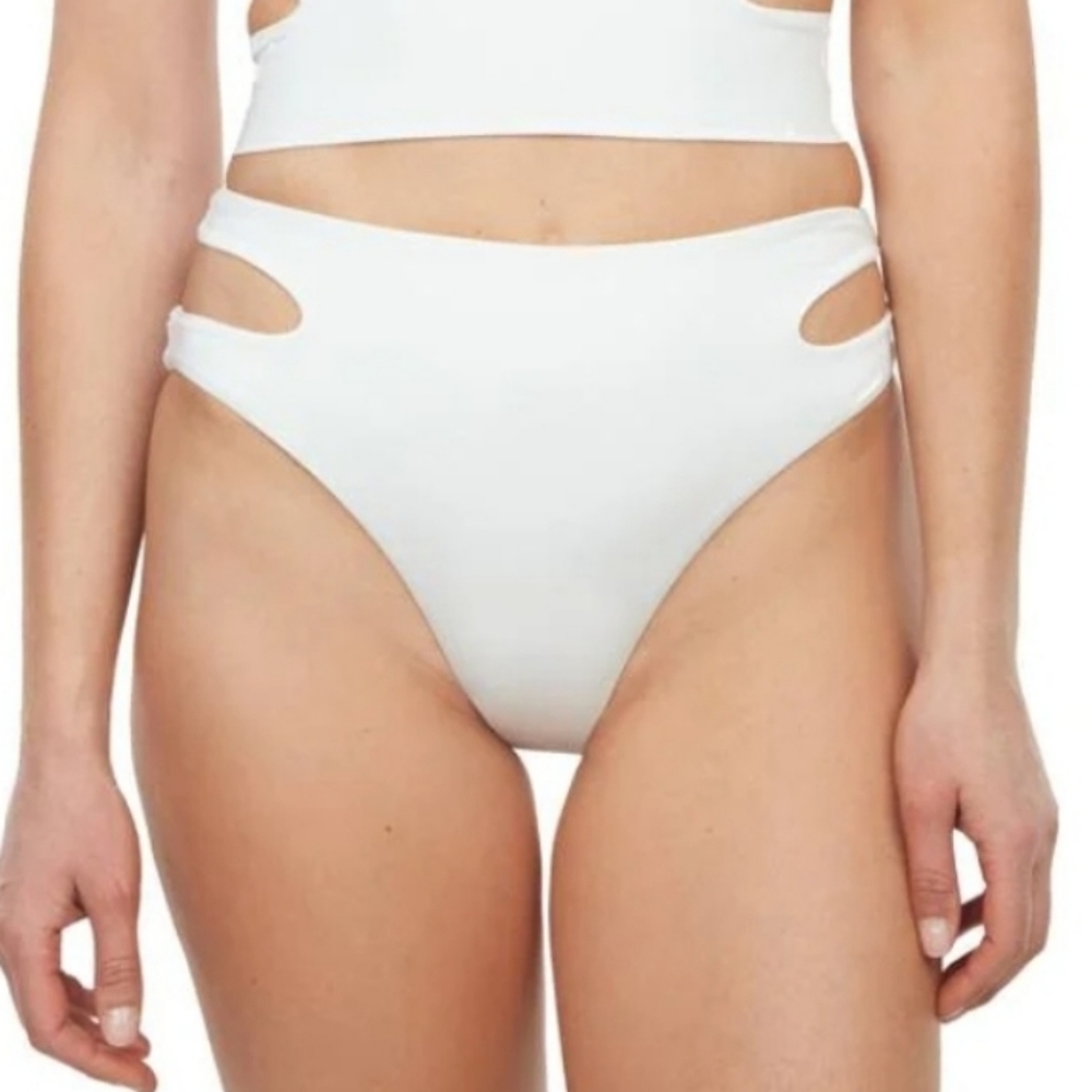 Voda Swim Cut Out High Leg Swimsuit Cheeky Bottom White